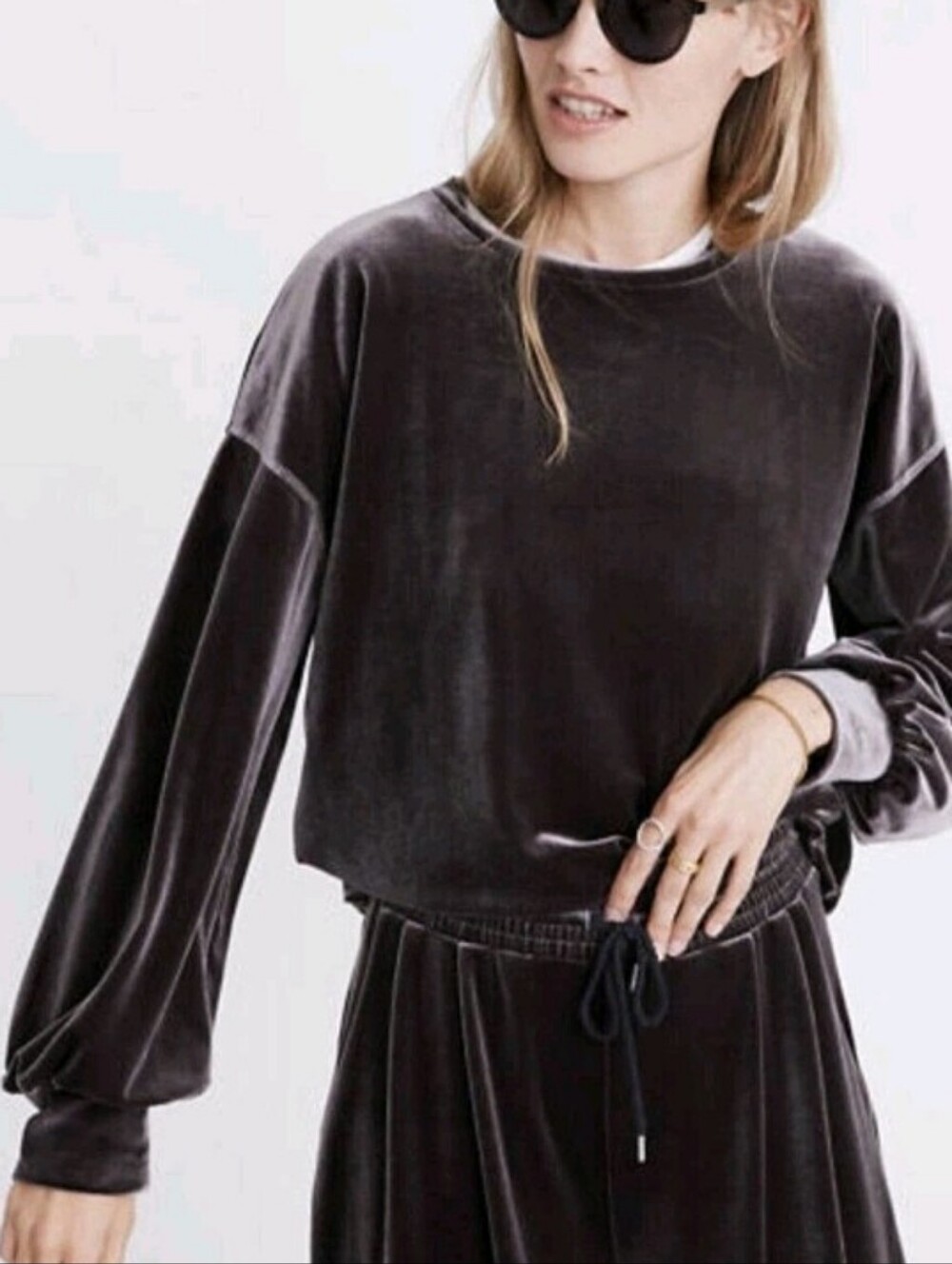 Madewell Velvet Crewneck Sweatshirt — Charcoal Brown